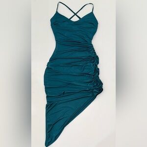 *NWT* Windsor Ruched Asymmetrical Teal Form Fitting Dress